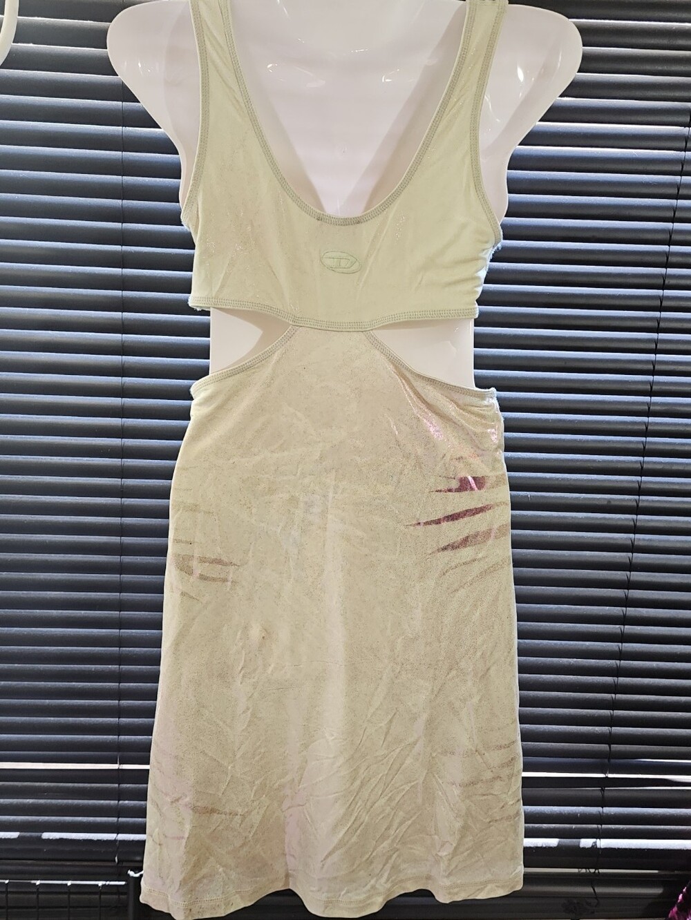 Diesel D Farfy Logo Cream Purple Iridescent Metallic Cutout V-Neck Mini Dress S - Picture 5 of 11